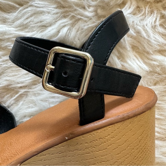 Universal Thread Platform Sandals Womens Size 6 Heels Strappy Black & Tan Pumps - Picture 6 of 15